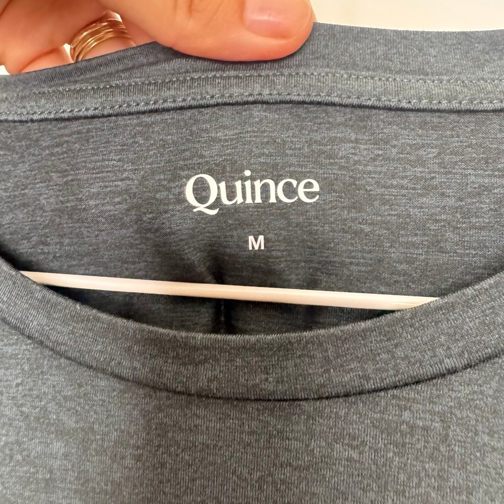 Quince Womens Medium Dark Teal Heathered Short Sleeve Crewneck T-Shirt Tee - Picture 2 of 3